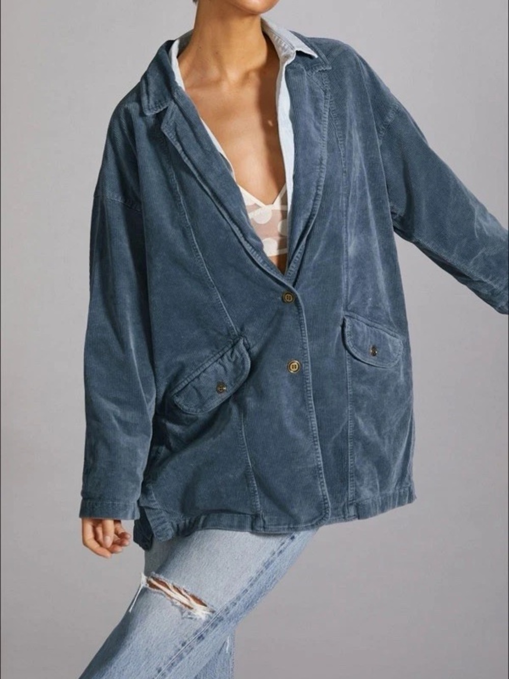 Anthropologie Pilcro Corduroy Blazer Jacket in Slate Blue